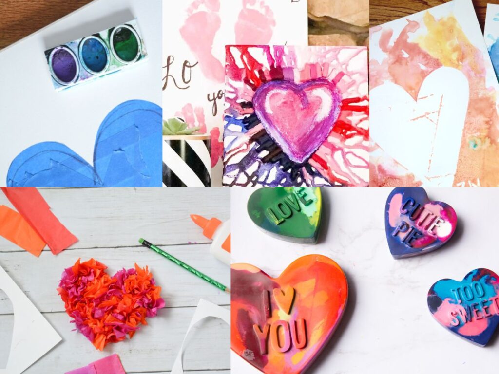 collage of heart craft ideas.