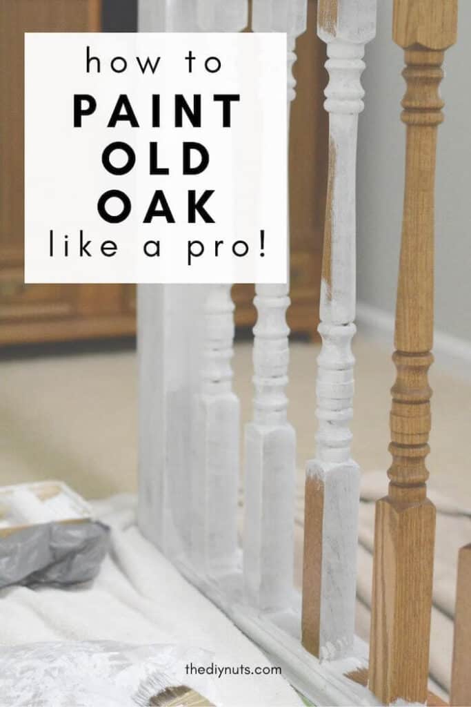 Paint an old banister like a pro with half painted white oak stair railing.