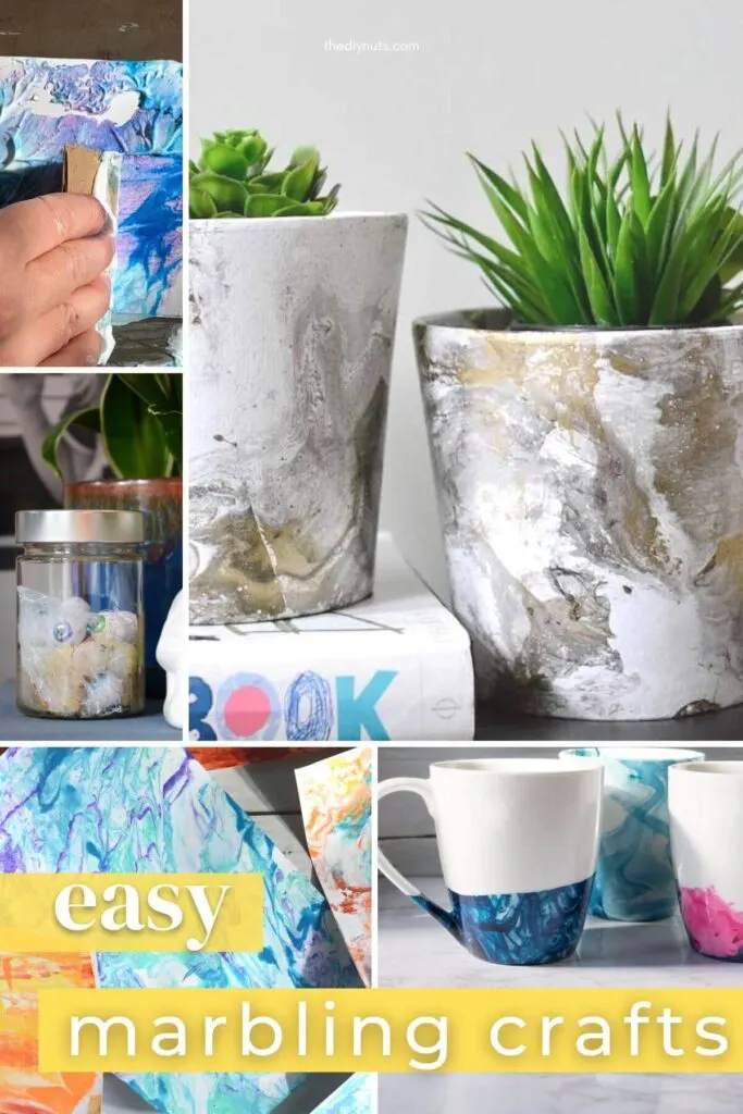 collage of marbling crafts with text easy marbling craft.