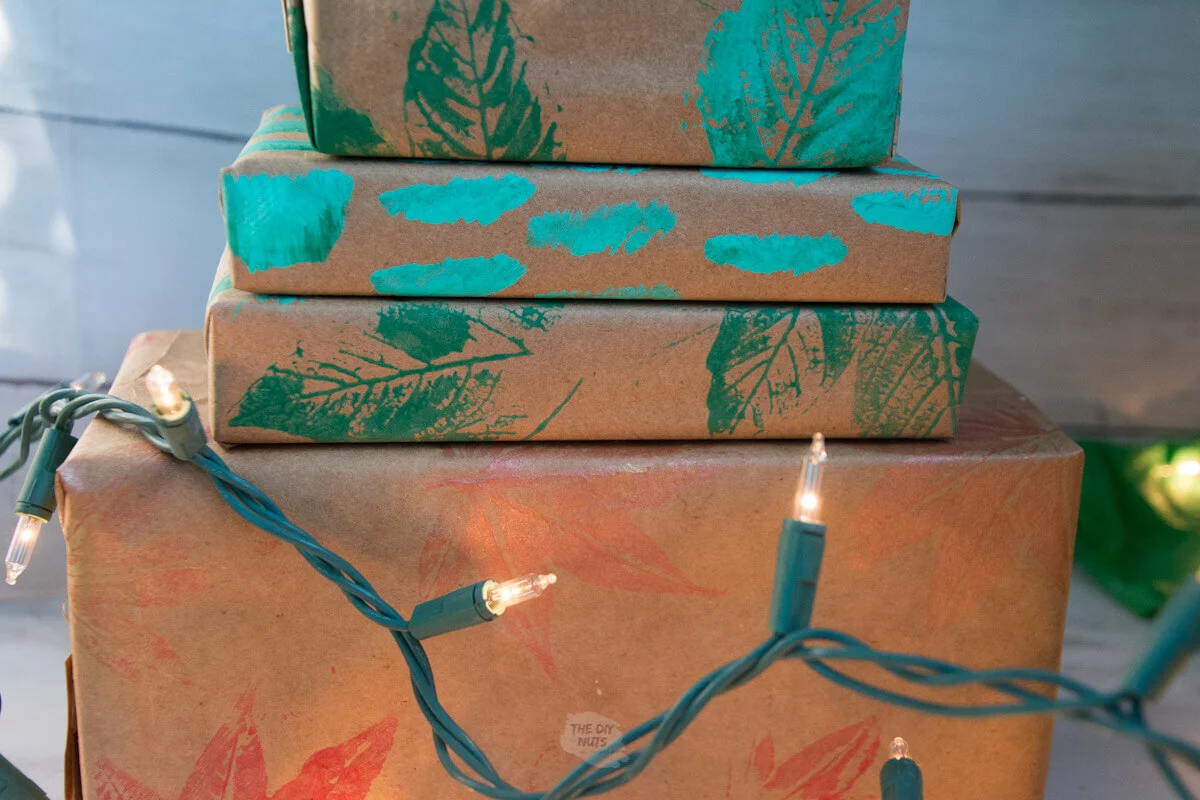present wrapped with DIY homemade painted wrapping paper